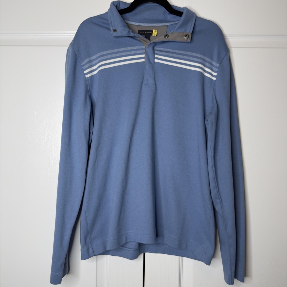 Banana Republic Polo Shirt Mens Large Blue Striped Long Sleeve Snap Collar Knit
